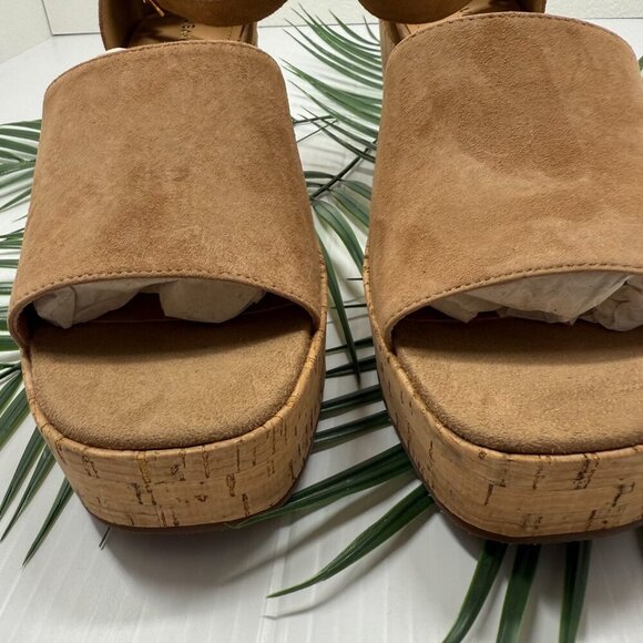 Lisa Vicky Shoes Womens Size 9 Cognac Kid Suede Platform Wedge Sandals LAUD-V - Picture 5 of 12